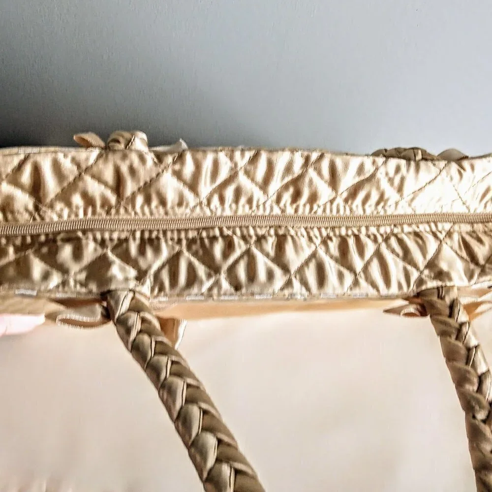 NaRaYa Gold Satin Bag with Braided Double Handle